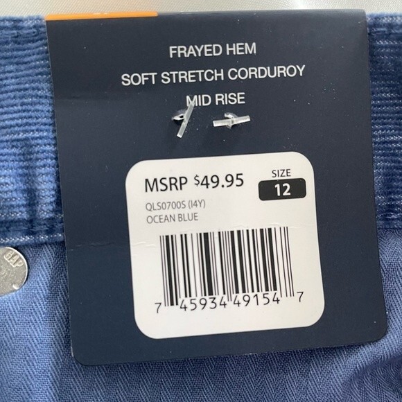NWT Gap Blue Corduroy Fray Hem Mid Rise Shorts Size 12‎ - Picture 5 of 5